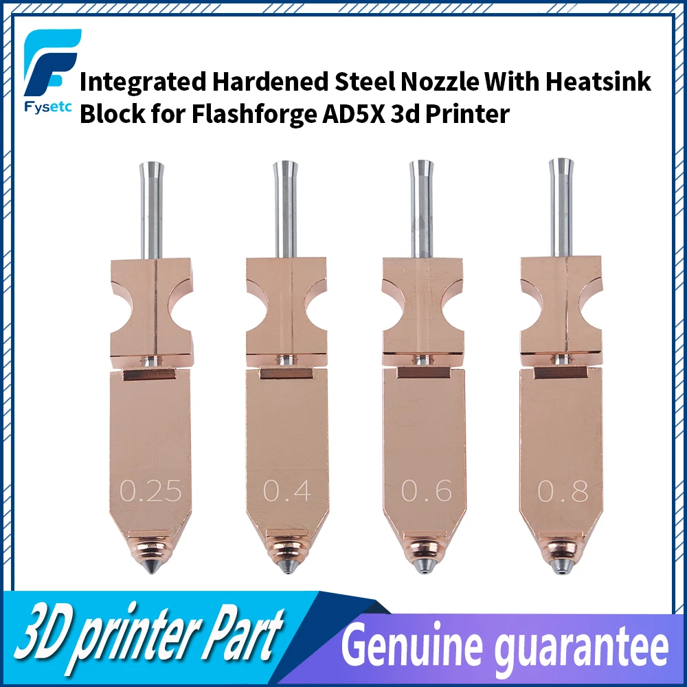 

For Flashforge AD5X Integrated Hardened Steel Nozzle 0.25mm/0.4mm/0.6mm/0.8mm With Heatsink For 3D Printer Parts