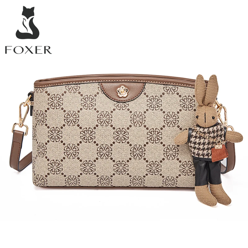 FOXER Brand Women Monogram Printing PVC Crossbody Female Fashion PU Leather Soft Messenger Bag Lady Shoulder Bag Gift For Girl's