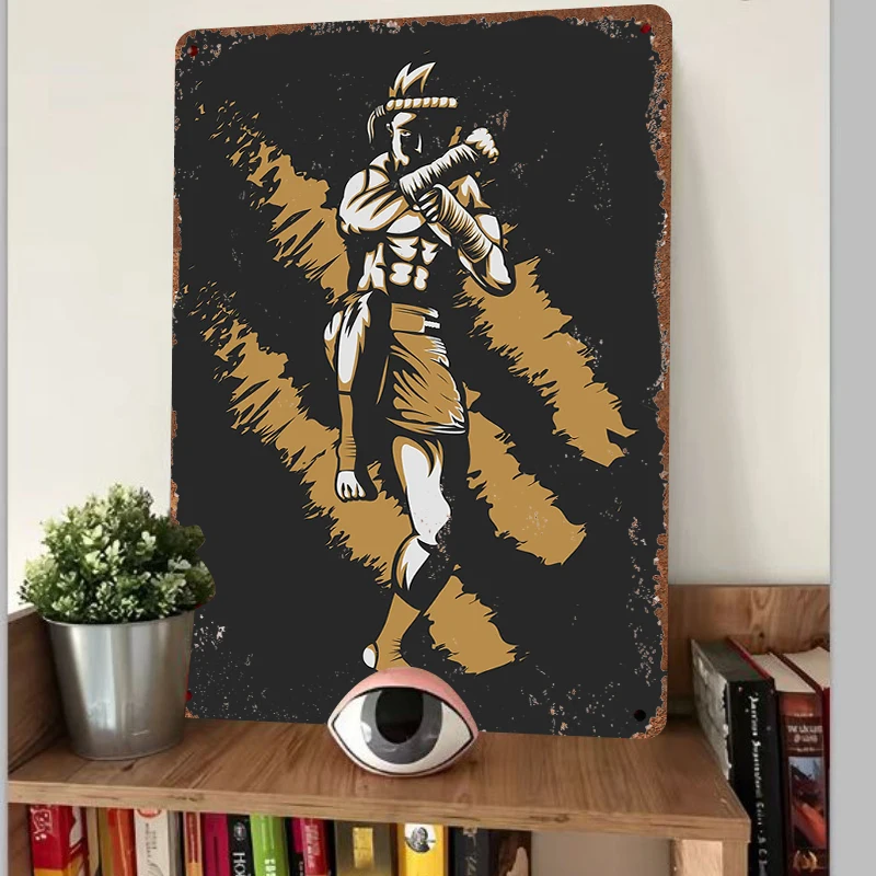 Muay Thai Warrior Metal Wall Art Traditional Boxing Fighter Decor for Home Gym Office Man Cave