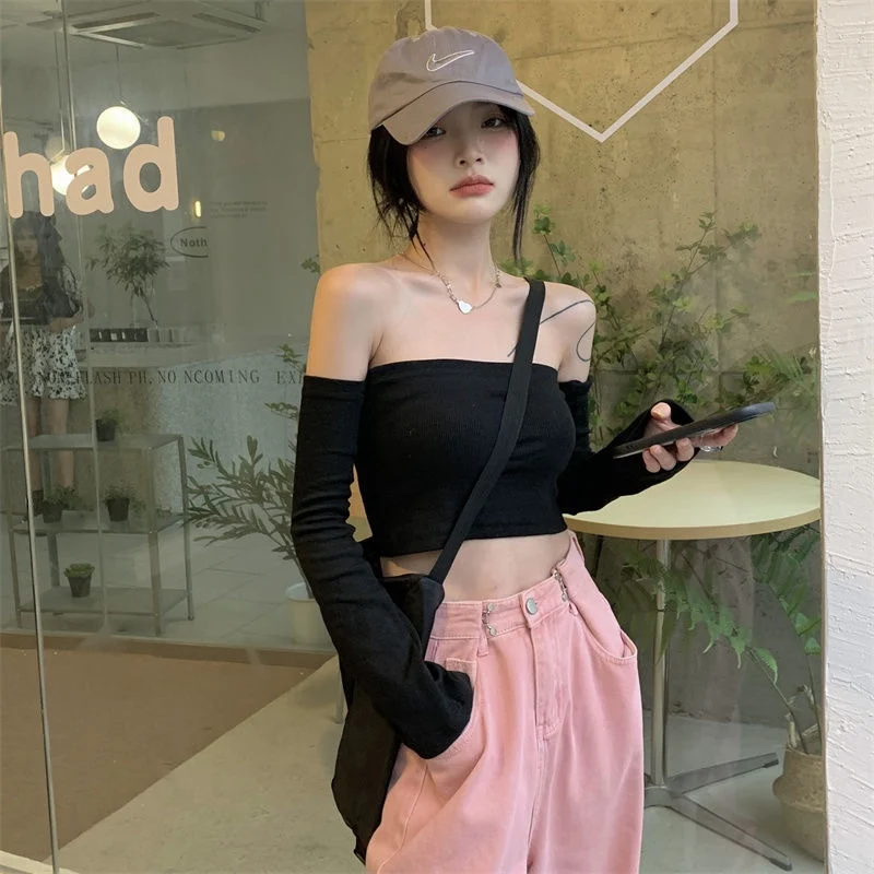 Strapless Tank Top Women Sexy Y2k Pure Attractive Korean Fashion Hotsweet Chic All-match Spicy Girls Clubwear Slim Young Classic