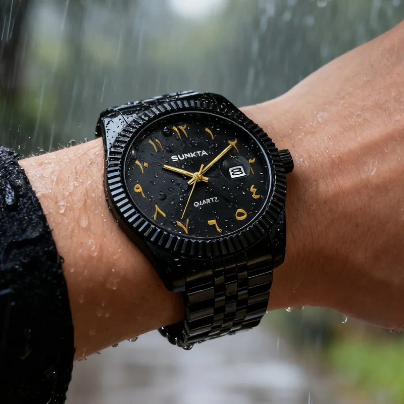 

SUNKTA Mens Watches Creative Numeral Markers Quartz Man Wristwatch Waterproof Luminouns Pointer Steel Strap Watch for Men+Box