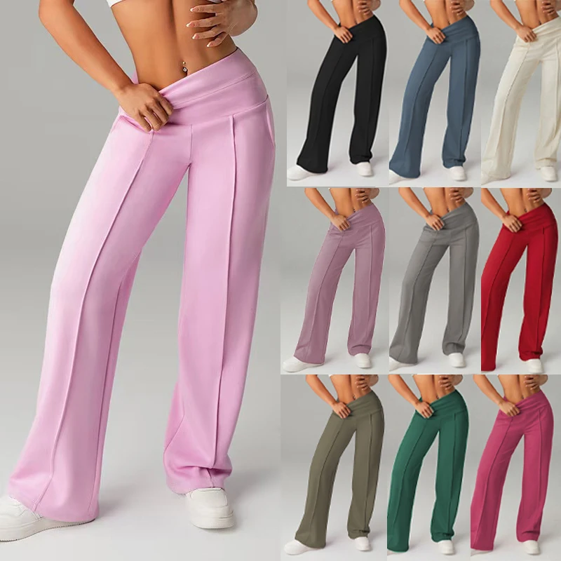 High Waist Cross Pants Women Pleated Draped Elastic Wide Leg Trousers Streetwear Y2K Floor Length Casual Pants