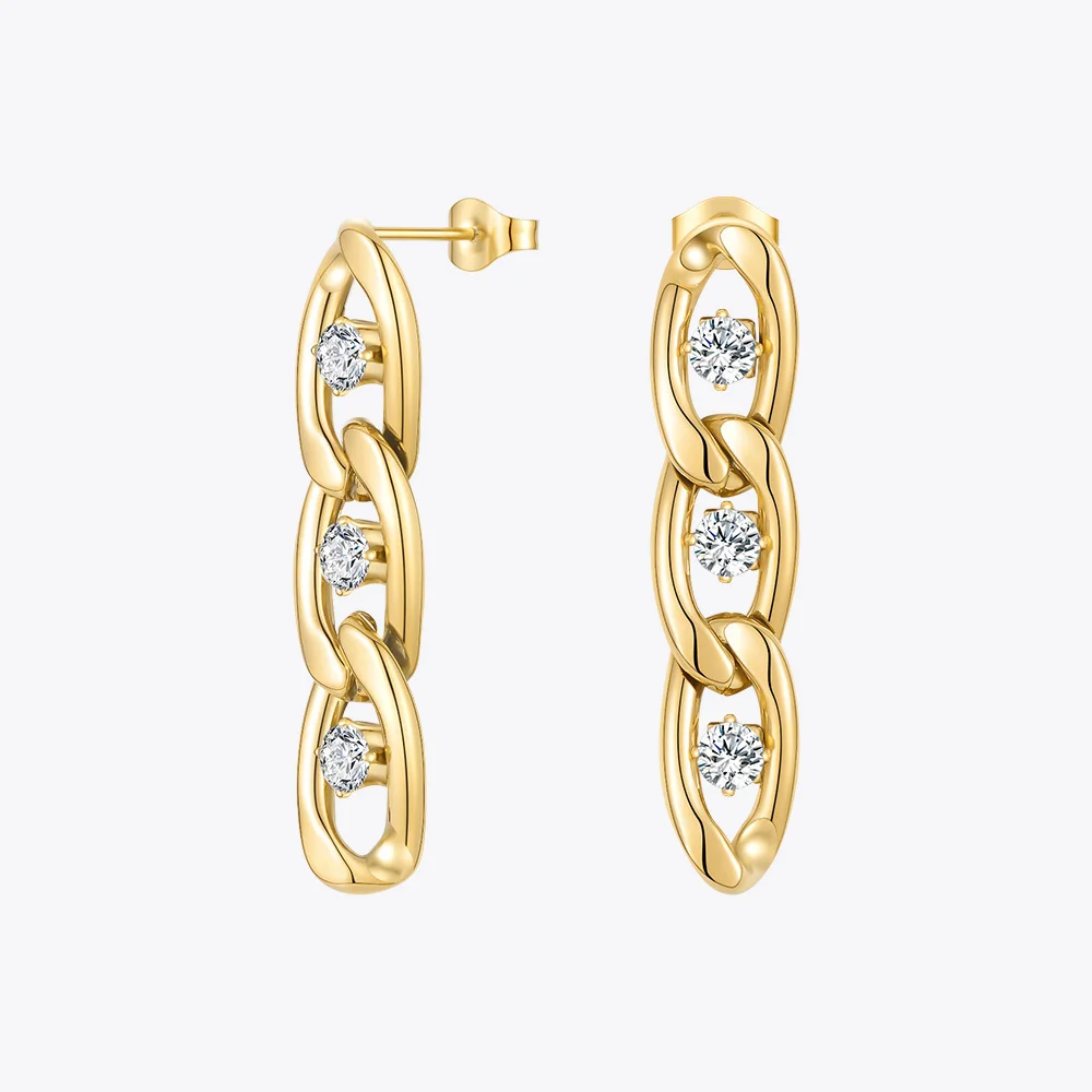 

Zircons Chain Drop Earrings For Women Gold Color Royal Earings Stainless Steel Fashion Jewelry Party Pendientes E1227