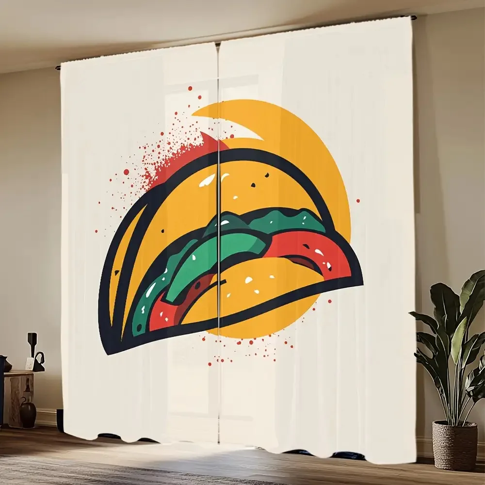 Funny Taco Food Print Curtains, Mexican Cuisine Art Drapes for Kitchen Dining Room, Cute Fast Food Window Treatment Home Decor