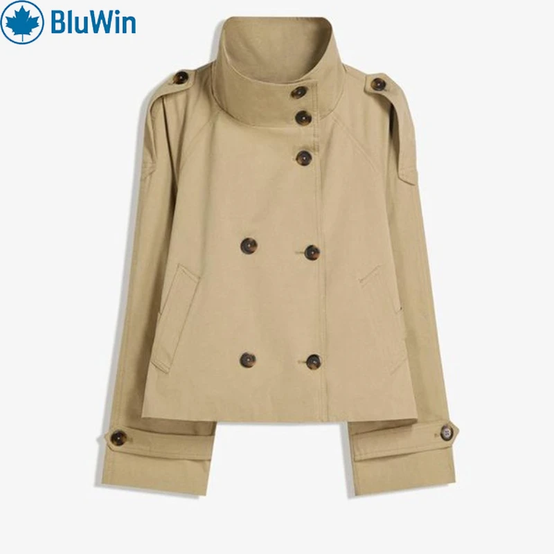 

BluWin 3Colors Korean Fashion Cropped Trench Coat Women 2025 Autumn Double Breasted Belted Designer Short Jacket Windbreaker