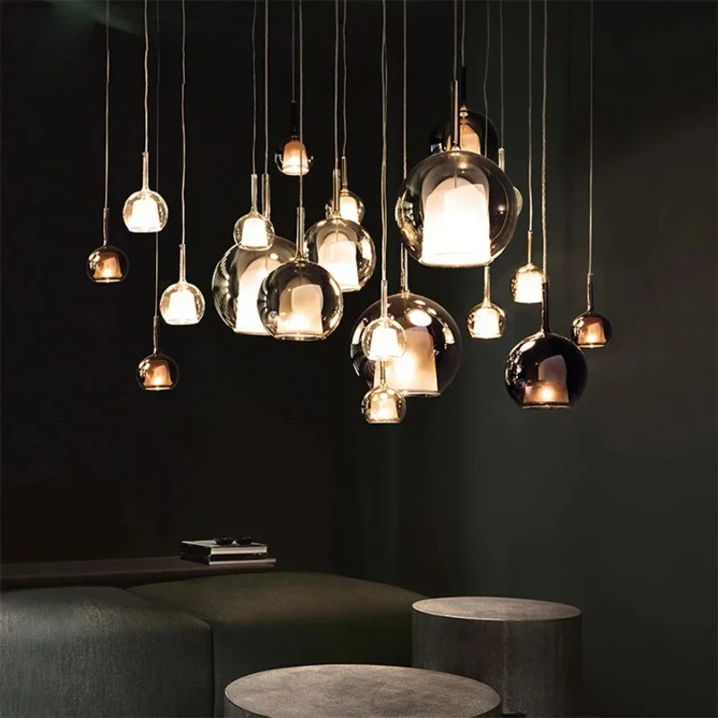 Italian Glass with Gradient Color Bubble Pendant Lights Restaurant Staircases Bedside Chandeliers LED Household Decorative Light