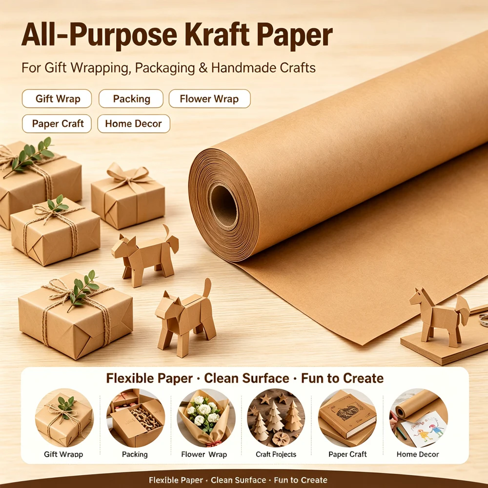 5/10m Brown Kraft Paper Roll , Kraft Wrapping Paper Gift Box Bouquet Craft DIY Packaging