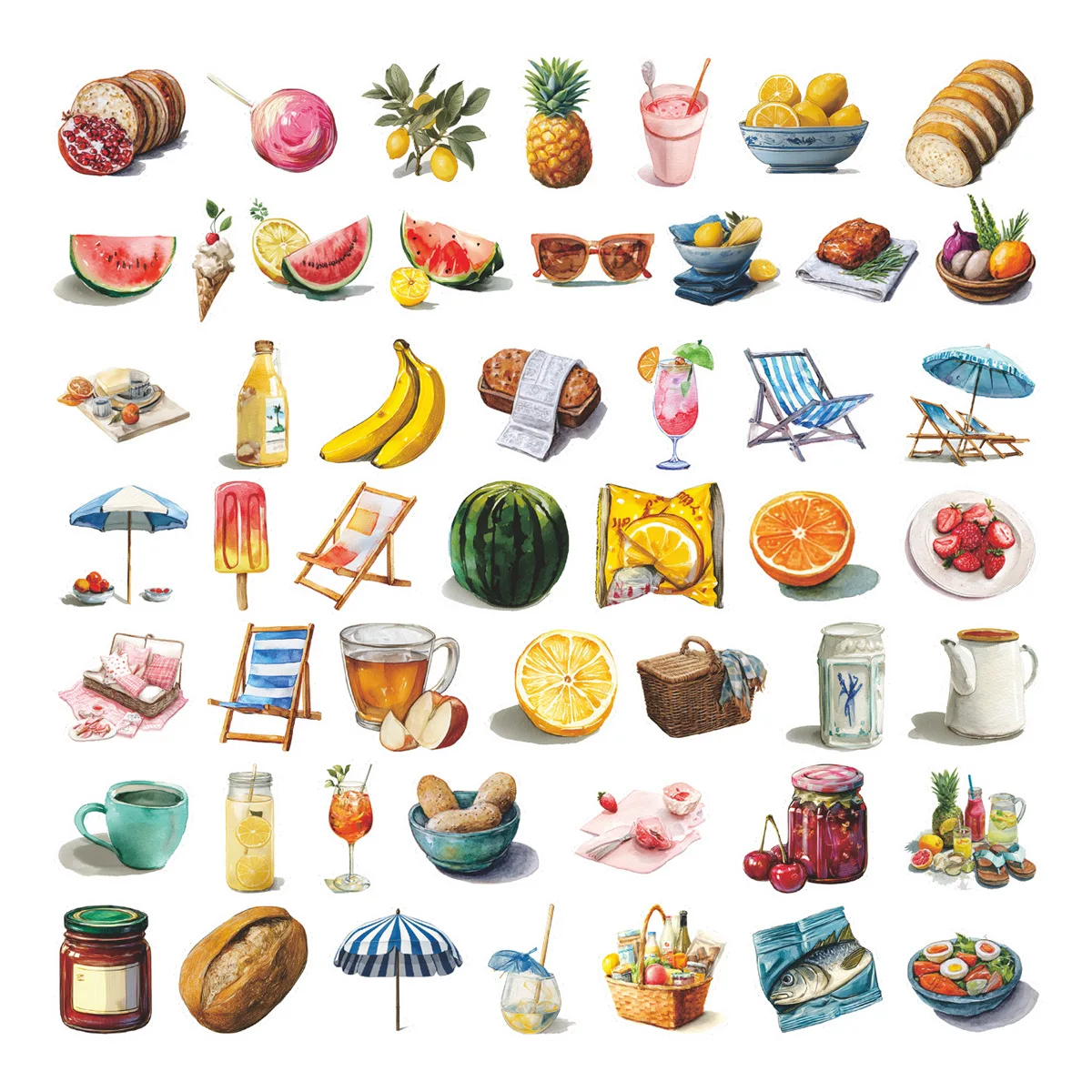 

10/50PCS Watercolor Style Travel Stickers Cartoon Food Graffiti Personalized Decoration Skateboard Motorcycle Helmet Decal Toy