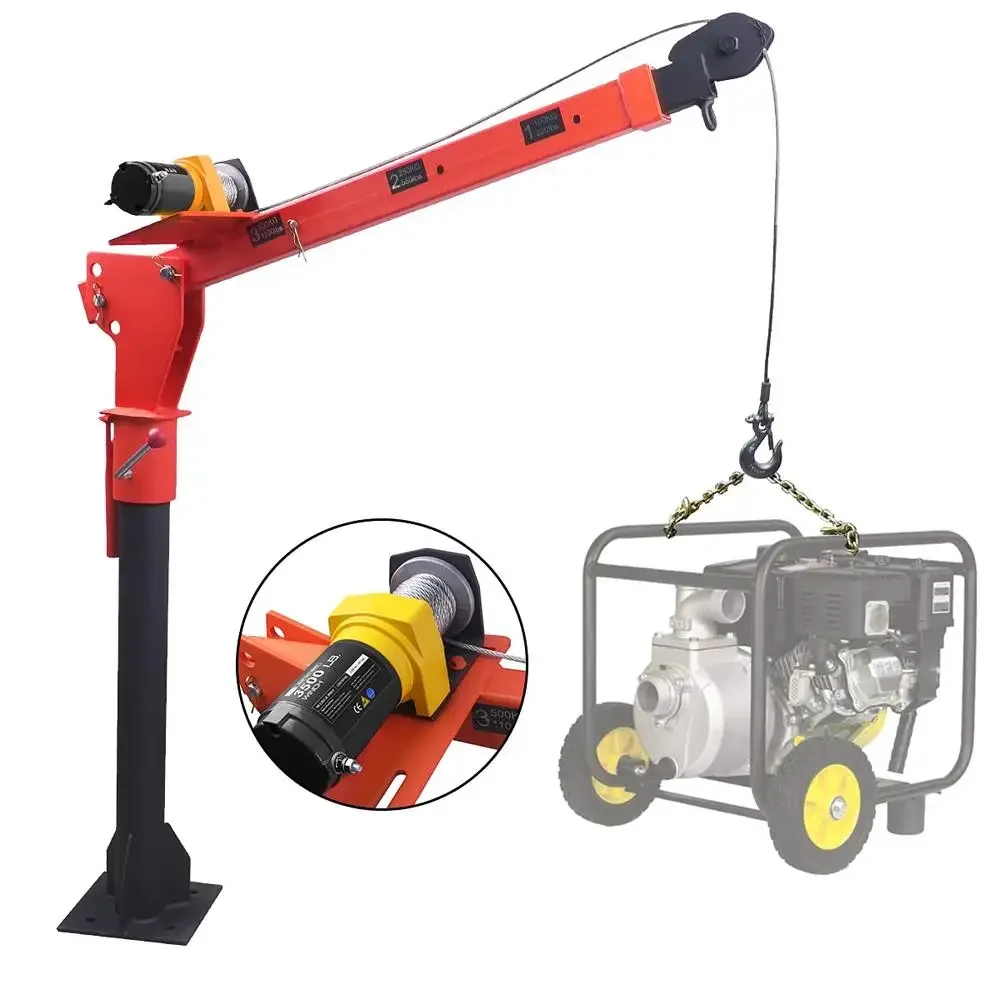 Folding Truck Mounted Crane 1100lb with 3500lb Electric Winch 12V Adjustable Boom 360 Degree Swivel Heavy Duty