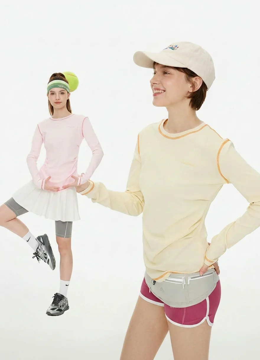 「Owox」Hassel Outdoor Folded Waist Sports Long Sleeve T-Shirt Casual Slim Fit Base Layer Shirt for Women Sweat Wicking Quick Dry