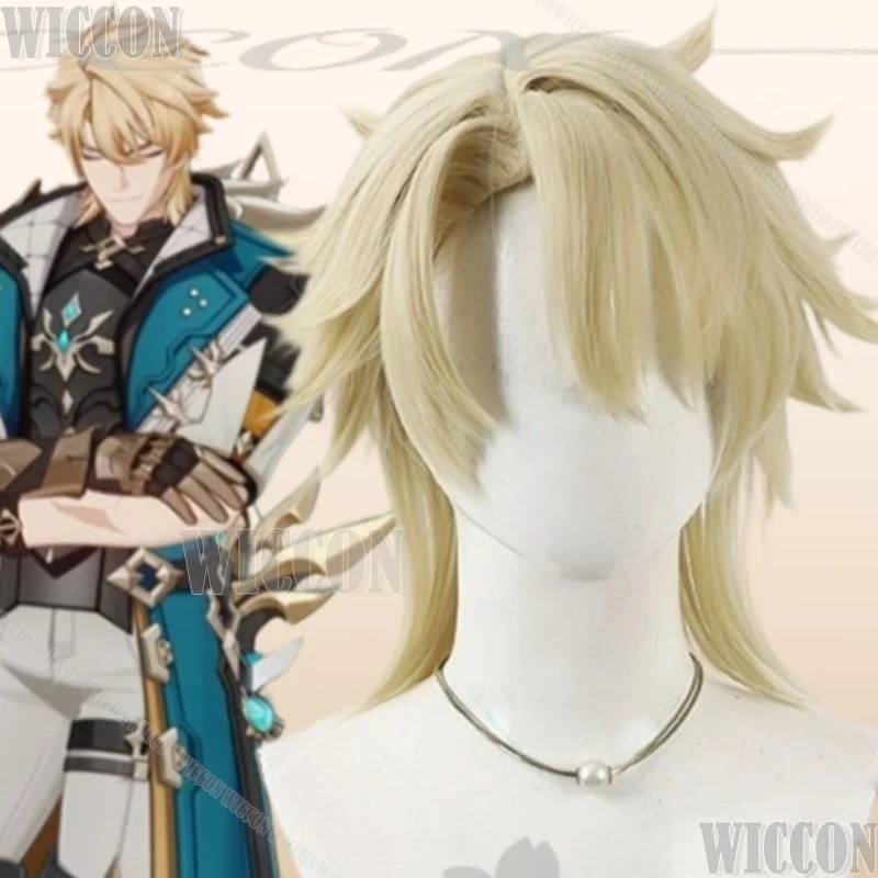 

Varka Handsome Beige Fashion Wig Cool Synthetic Hair Halloween Christmas Roleplay Game Genshin Impact Cosplay Comic Con Festival