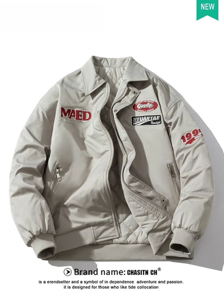 

Винтажная американская куртка-бомбер из хлопка для мужчин, свободного кроя, утепленная, осенне-зимняя, модная уличная одежда для пар