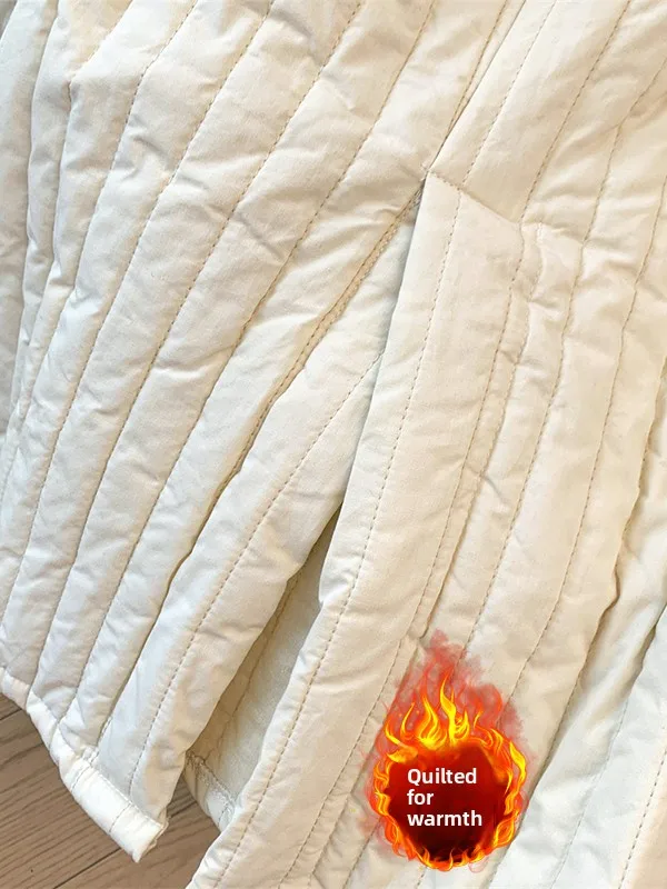 보온 퀼팅 코튼 스커트 A라인 롱 스커트 슬림 사이드 슬릿 단색 세로 스트라이프 플러스 사이즈 여성 스커트