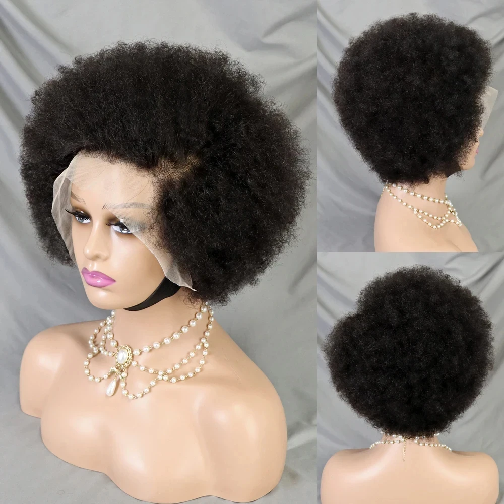 MALAIKA Kinky Curly Short Lace Front Wig Afro Bob Human Hair Natural Hairline 13X4 Lace Frontal Glueless Human Hair Wigs