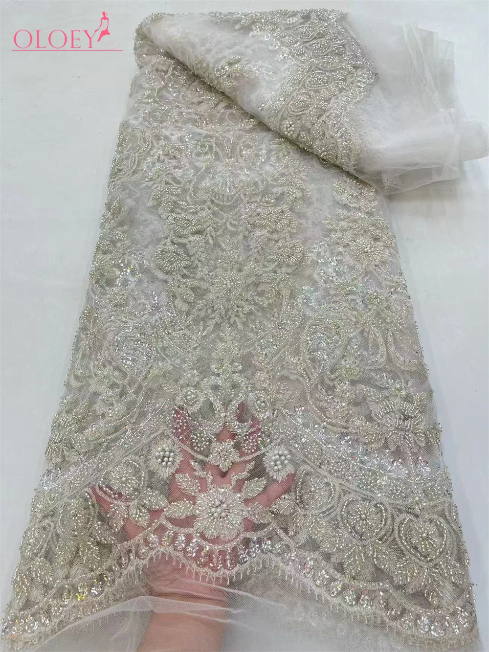 Tela de encaje africano para vestido de novia, tejido bordado hecho a mano de alta calidad con cuentas y lentejuelas, gran oferta, novedad de 2024