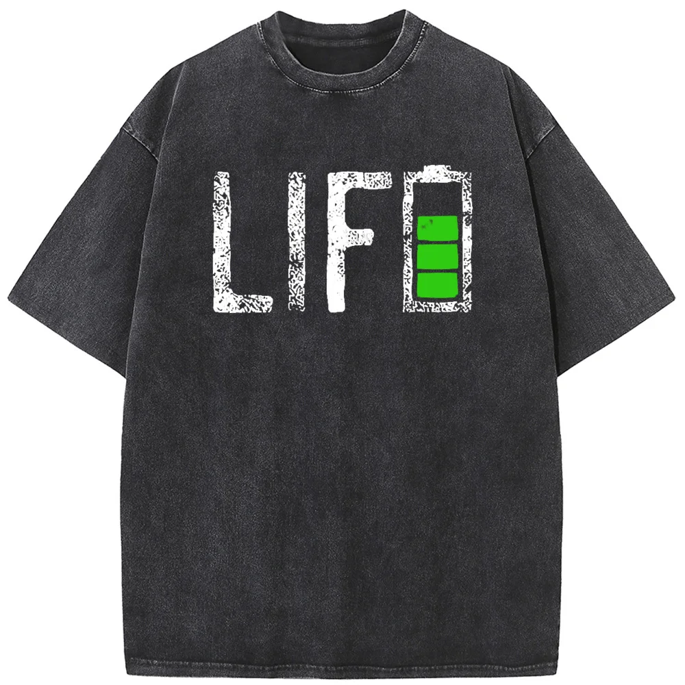 

Men Casual Cotton Short Sleeve T-shirts Battery Life Letter Men's T-Shirt Men Women Casual Fashion Oversized T-shirt