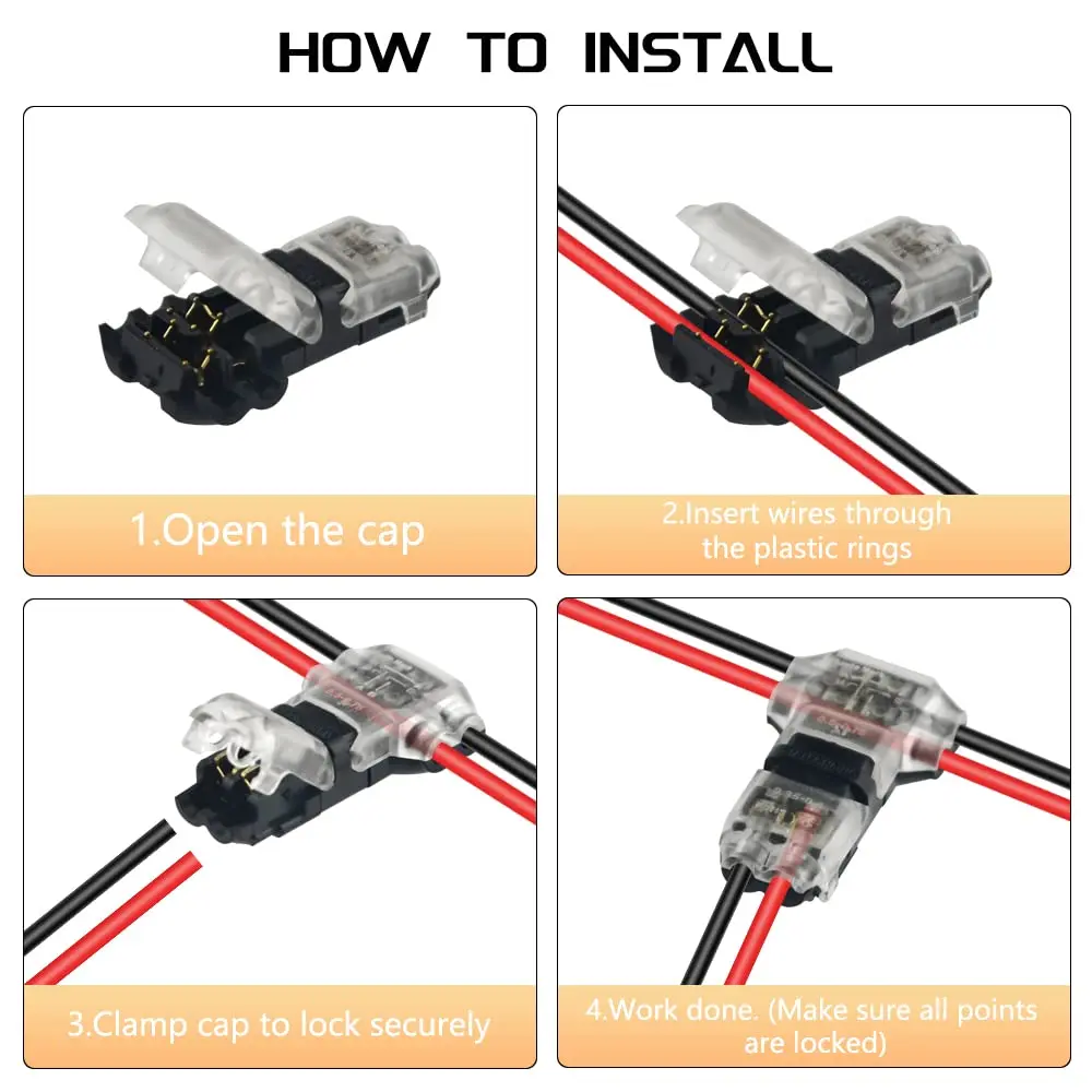 5/10/20pcs Low Voltage Wire Connectors No Stripping Wire Connectors 3 Way Wire Connectors T Type 2 Pins for AWG 24-18 Wires image 6