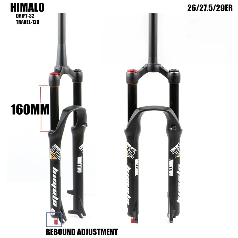 HIMALO MTB Suspension Air Fork Travel 160mm 26 27.5 29er Rebound Adjustment Quick Release QR Tapered Straight Tube Mountain bike