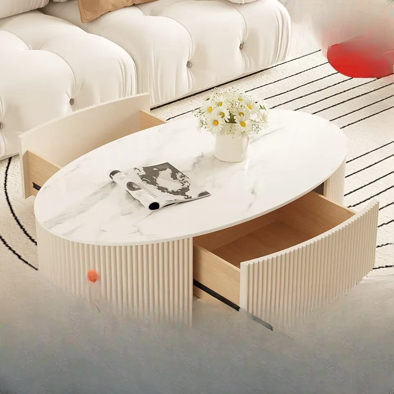 

Rock slab oval coffee table, light luxury modern simple living room