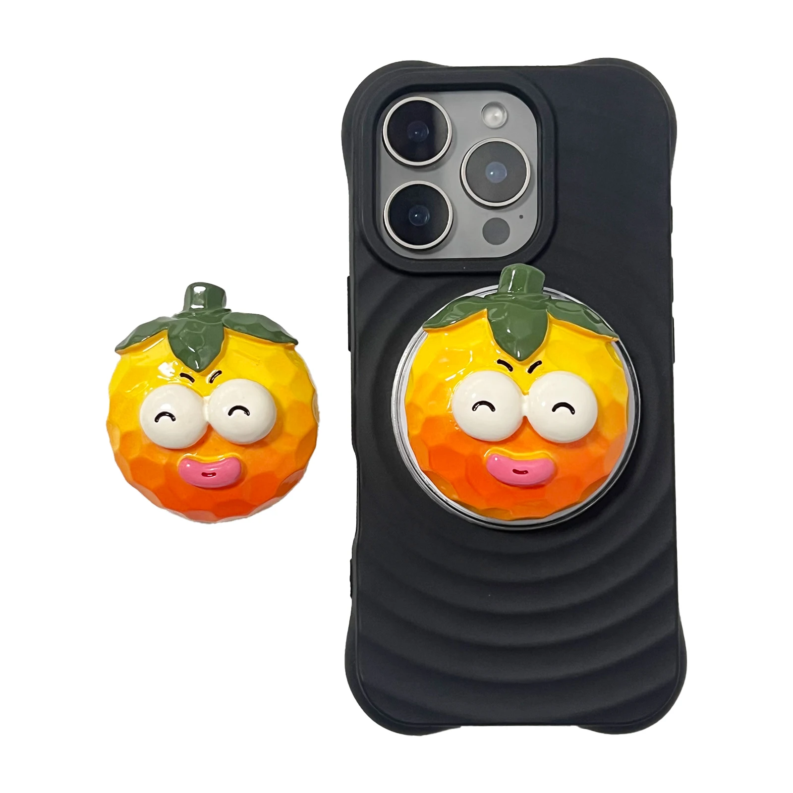 Simpatico supporto per telefono arancione con occhi grandi 3D Griptok Supporto per iPhone 17 16 PM Samsung Grip Tok Socket Staffa regalo per ragazza