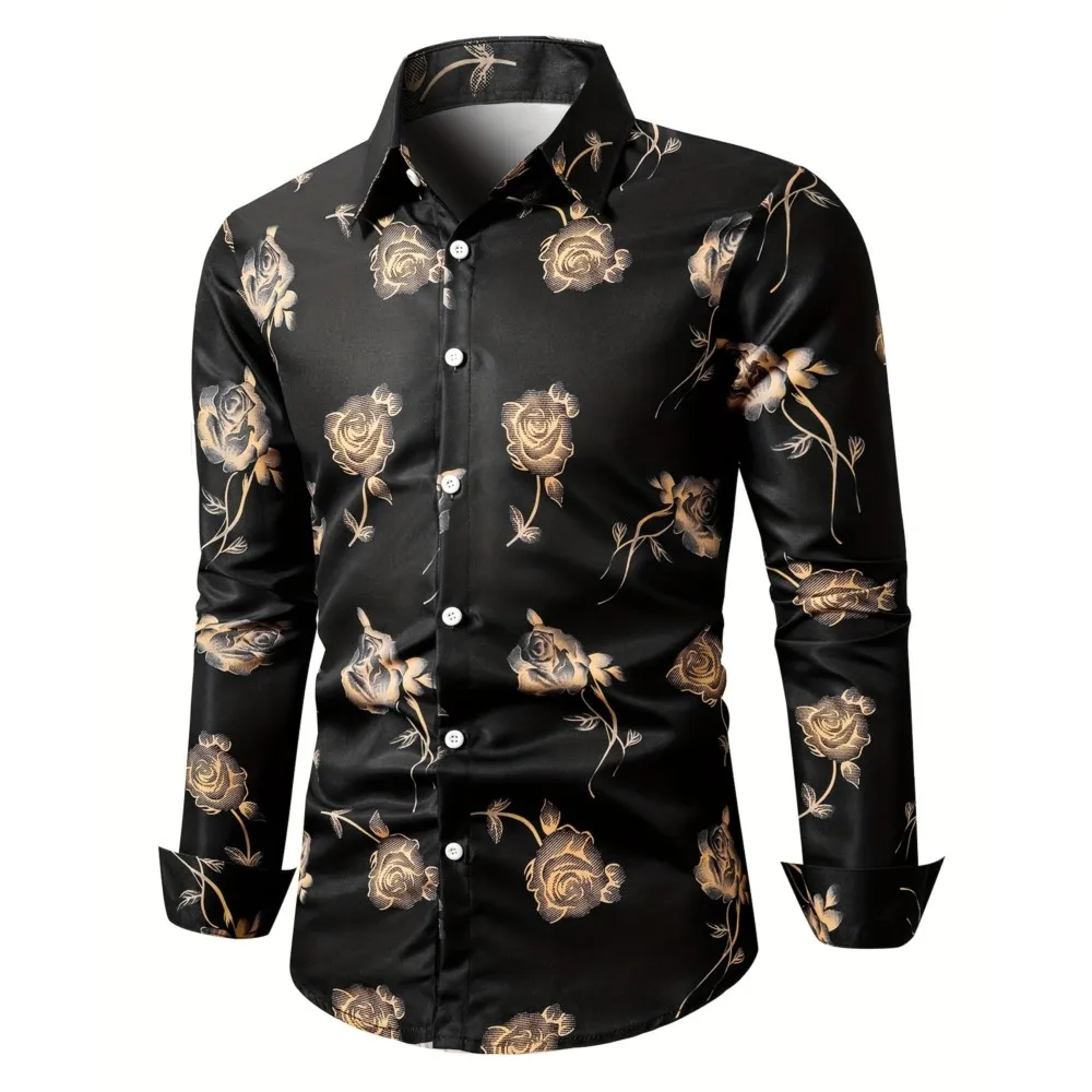 

Flower Butterfly 3D Printed Lapel Mens Long Sleeve Shirt Slim Button Party Dress Shirt Athletic Casual Fashion Comfortable Top