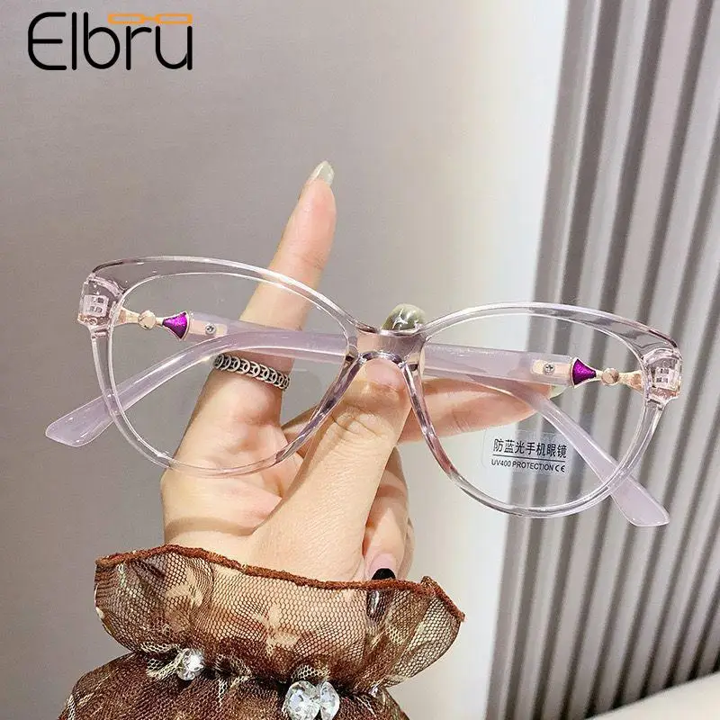 

Elbru Clear Cat Eye Anti Blue Light Reading Glasses Women Cateye Presbyopia Eyewear Frame Optical Spectacles Eyeglasses 0+1+4