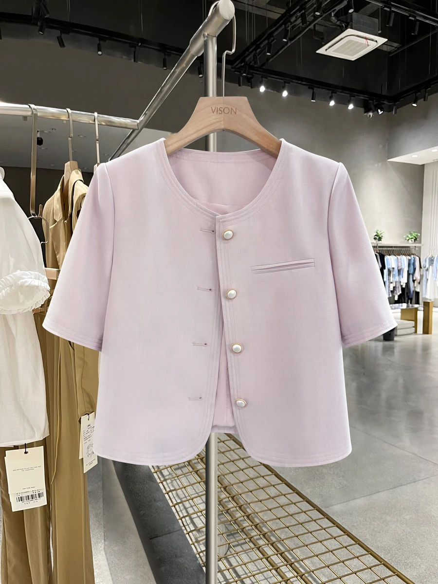 

Новый летний тонкий женский жакет Pink Ele: универсальный, элегантный, на пуговицах, из полиэстера, удобный для повседневной носки.