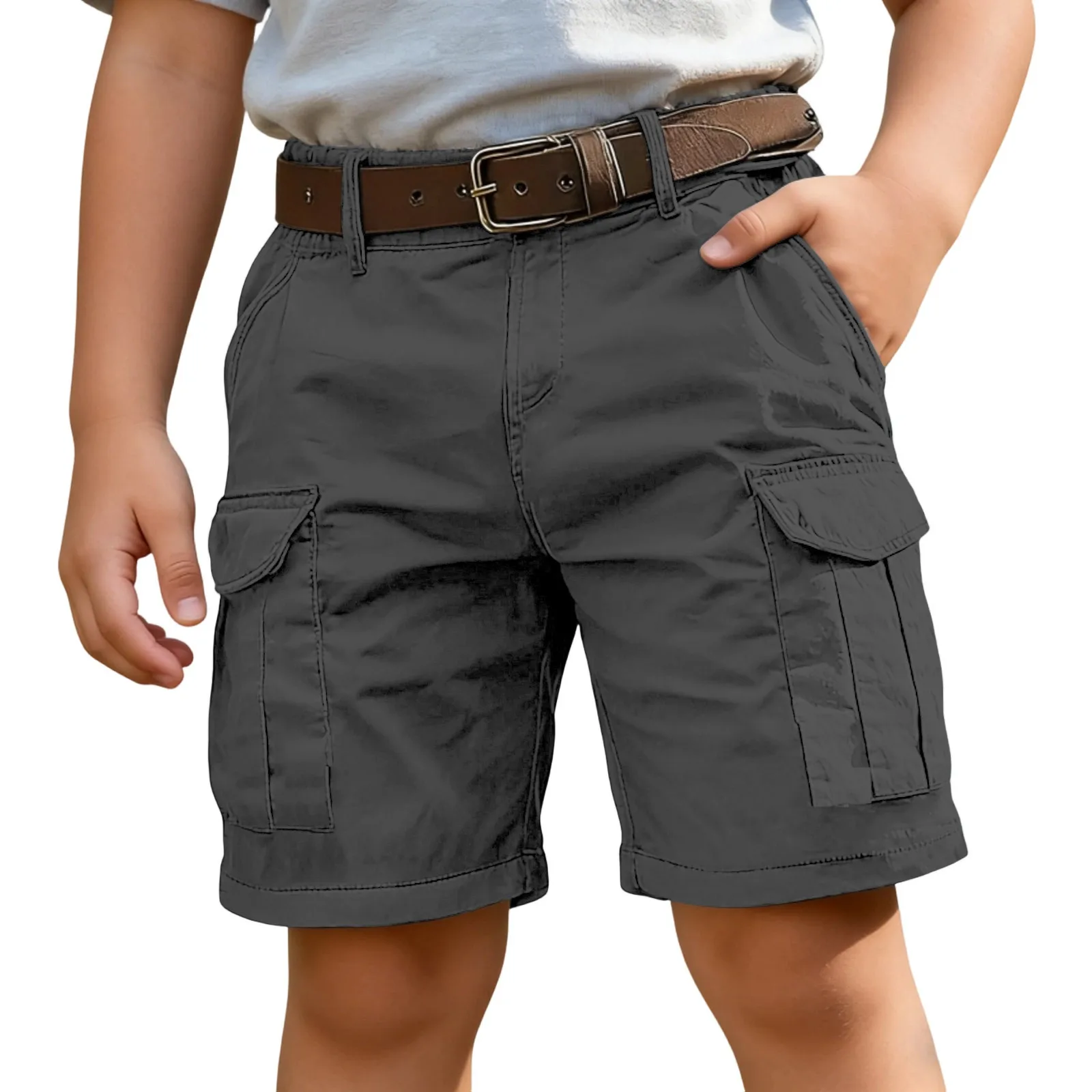 Kinder-Cargo-Shorts aus Baumwolle, mehrfarbig, mit mehreren Taschen, lässige, lockere Outdoor-Hose für Jungen, Fünf-Punkt-Hose
