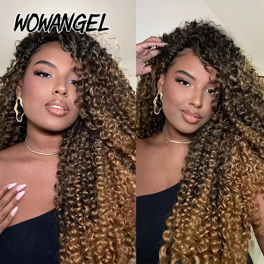 WOWANGEL موجة عميقة 1BT/4/30 أومبير اللون الكروشيه الشعر قبل فصل ريشة الكروشيه وصلات شعر بشري للتضفير 1/4/6 حزمة