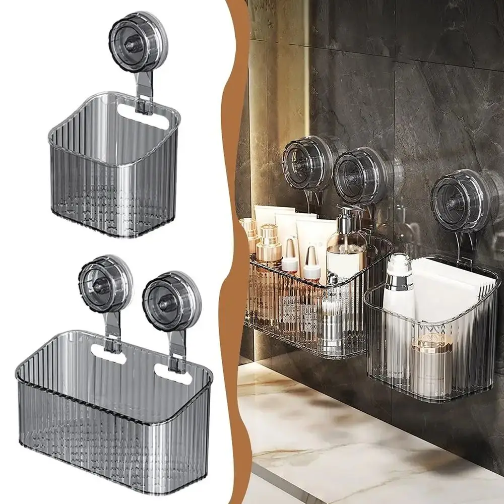 1Pcs Hanging Suction Cup Storage Rack Multifunctional No Punching Drainage Rack 10/18/24cm Plastic Cosmetics Organizer