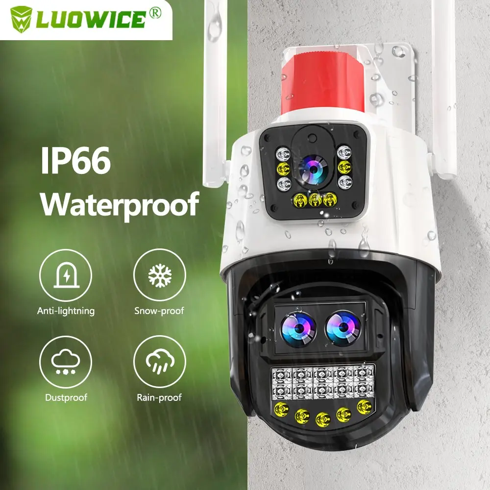 Luowice-Cámara de 9MP con WiFi/RG45/punto de acceso, dispositivo de videovigilancia CCTV con Zoom 10X, tres lentes, dos pantallas, detección humanoide multipersona