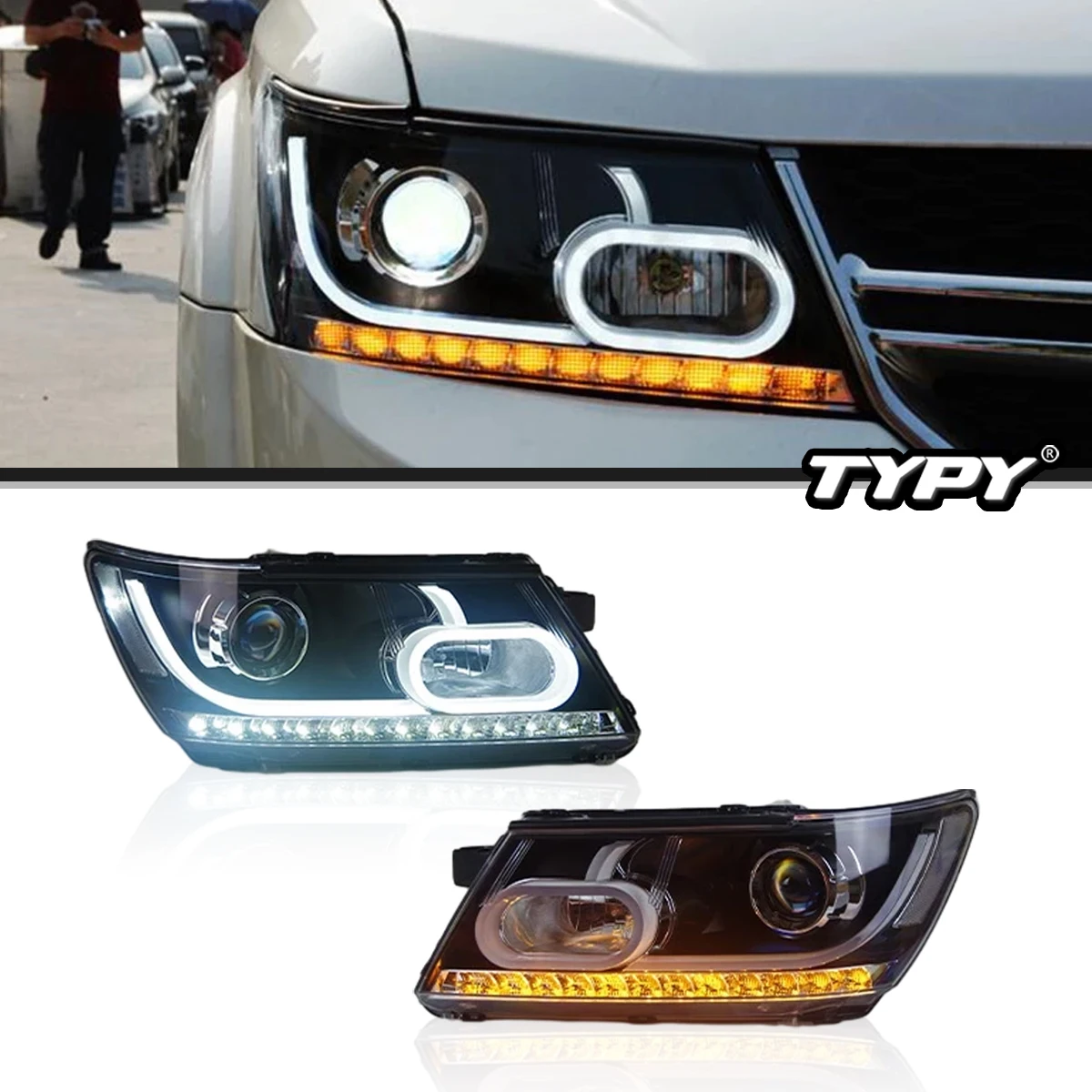 

TYPY Car headlights For Dodge Journey 2009-2016 Dynamic information turn signal Daytime running lights Auto parts