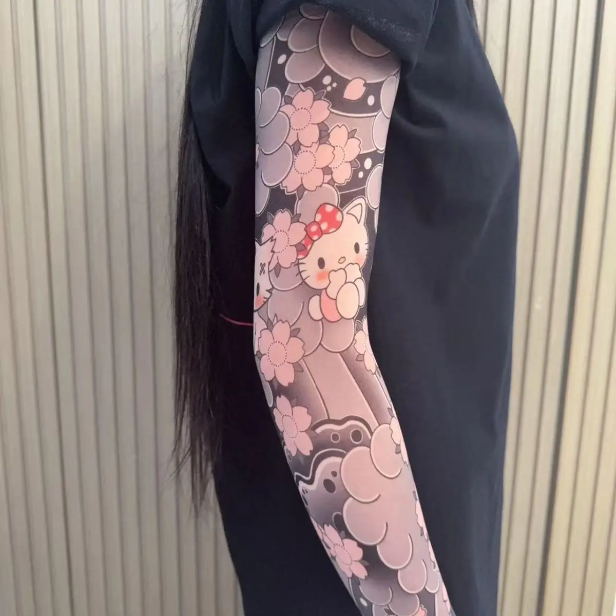 A Pair Hello Kitty Ultra-Thin Seamless Ice Sleeve Tattoo Design SunscreenUV ProtectionCuff Unisex Material Resistant Accessories