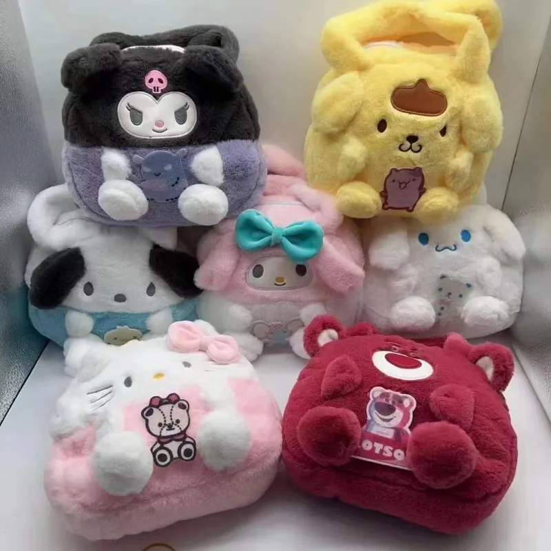 

Kawaii Kuromi Cinnamoroll Hello Kitty, мягкая плюшевая сумка, мультяшная мелодия, помпон Purin Pochacco, сумка через плечо, женские украшения