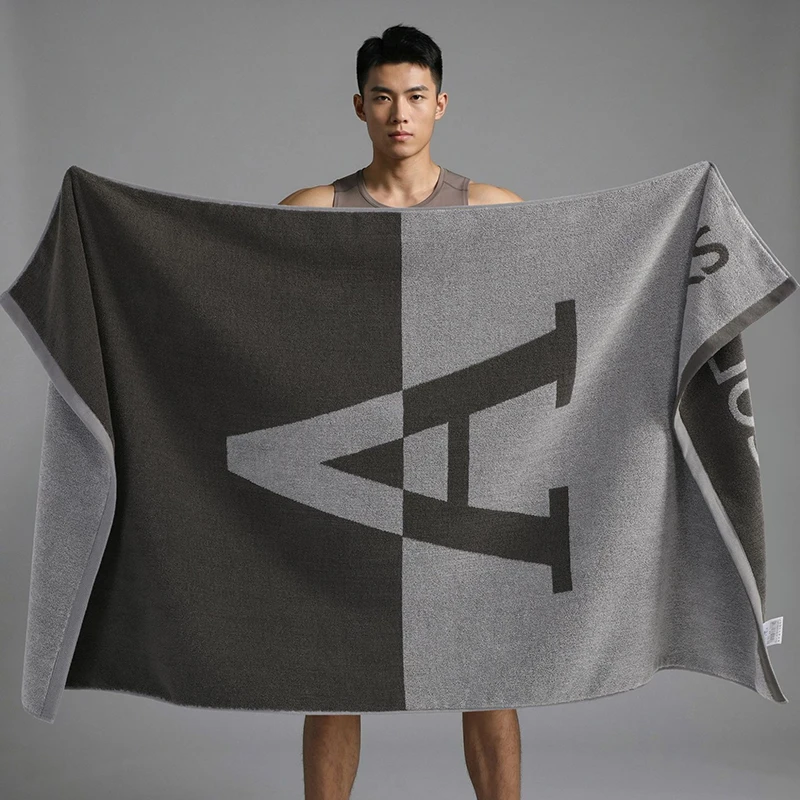 Class A All Cotton Men Large Bath Towel Thickened Printed Absorbent Towel for Sport Fitness Dark Non-Shedding Soft Beachtowel
