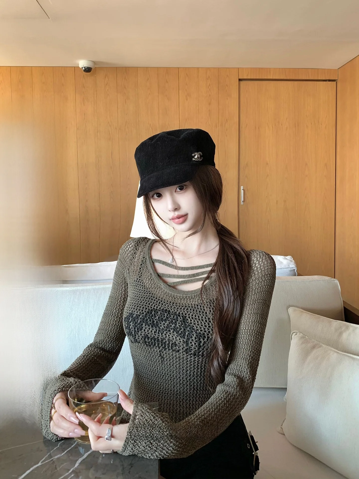 

23TH Pure Desire V-Ne Long Sve Knitted T-irt Women's Slim Fit See tough Cover up Top Korean Sle Commute Faion