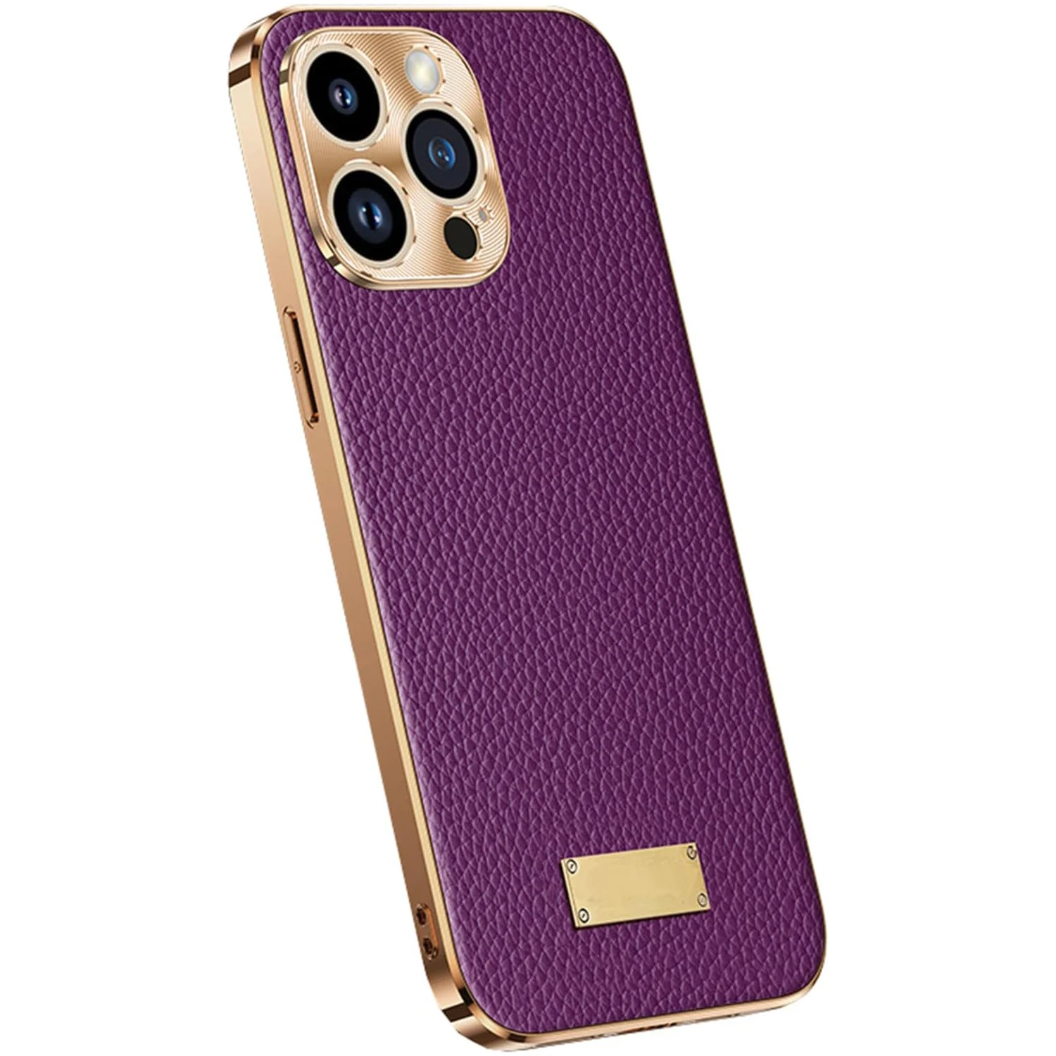 

Leather Case for iPhone 15 Series, Electroplated PC Genuine Leather Cover with Lens Protection Ultra Thin Luxury Case