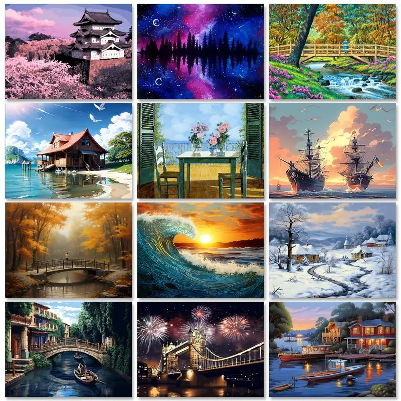 RUOPOTY Paint By Numbers For Adults Colorful Landscape Canvas Painting Handpainted Kit Coloring By Numbers For Wall Decors