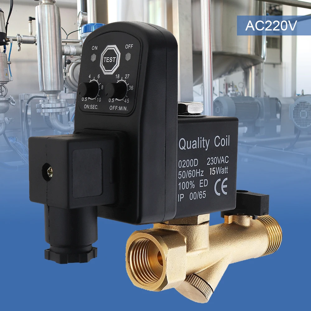 AC220V Tank Drain Valve G1/2 DN15 Automatic Electronic Timed Drain Valve for Air Compressor Condensate Management