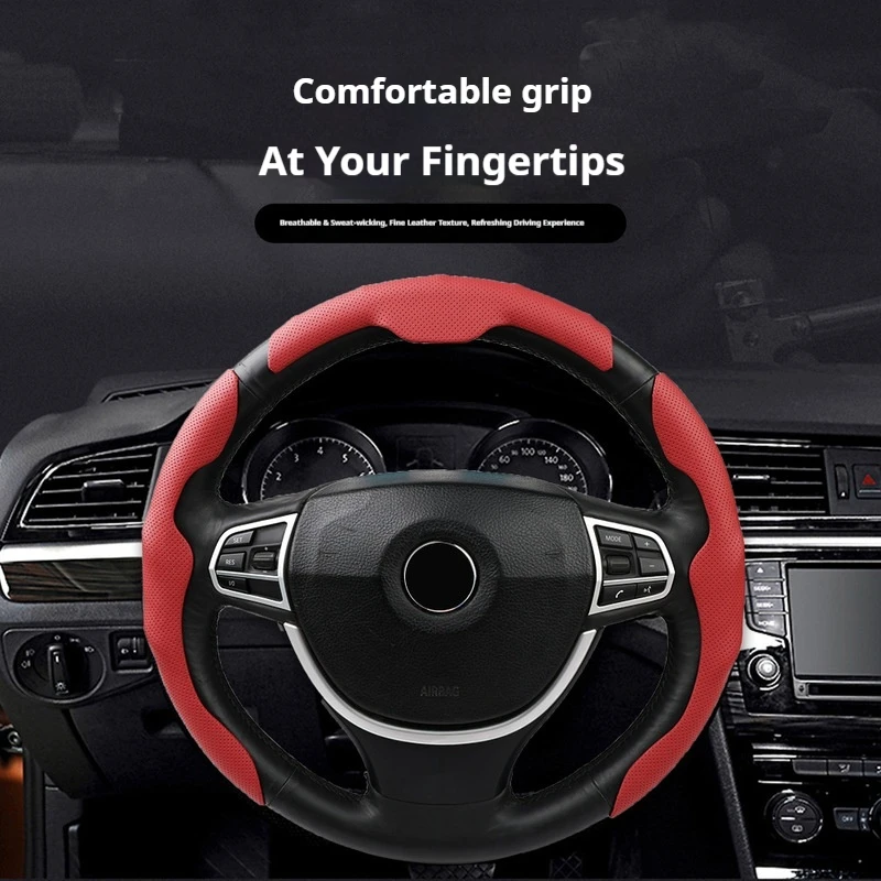 Car Steering Wheel Cover Nappa Leather Anti Slip Sweat Absorbent Wear Resistant Punched Four Seasons Universal For Men Women
