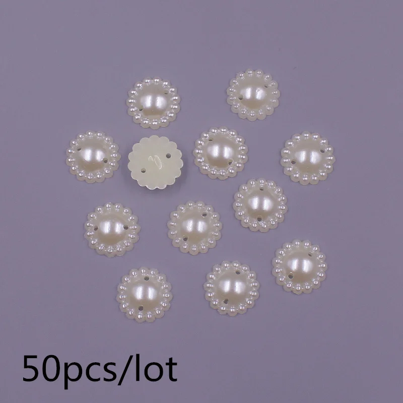 50-100pcs Mixed design Ivory Color Sewing Pearl Beads Sew On ABS Acrylic With Holes Flatback Half Round for Wedding Dress