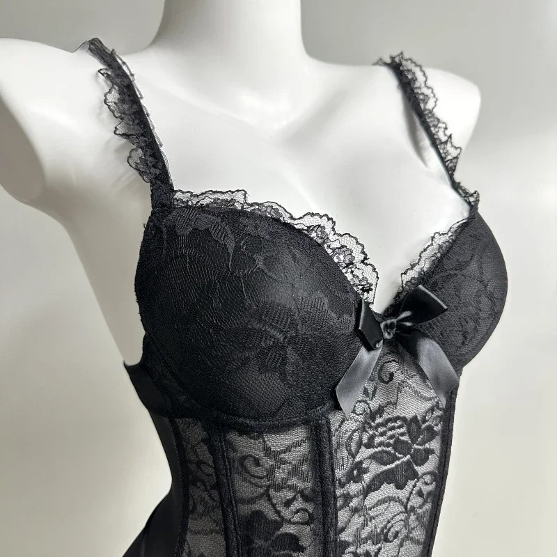 مشد أسود الملابس الداخلية فستان المرأة مثير overالصدر رفع مشد الدانتيل هيكل السمكة مشد شفاف بوستير كلوبوير ينغيرييس 2025 #5