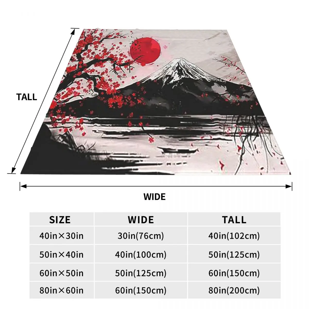 Japan Sakura Cherry Blossoms With A Red Rising Sun Blankets Flannel Sofa Throw Blanket Warm for Couch Bedding  Bedspread Quilt