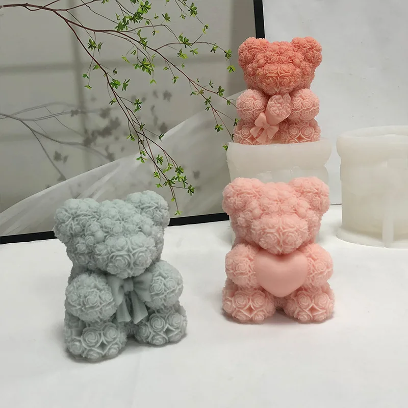 3D 곰 포옹 사랑 실리콘 양초 몰드, DIY 귀여운 곰 애완 동물 양초 만들기 용품, 수제 비누 석고 송진 몰드 홈 데코 선물