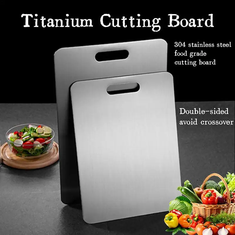 Titanium Cutting Boards for Kitchen Portable Stainless Steel Cutting Board Double-Sided Food Grade Cutting Board Outdoor Cooking