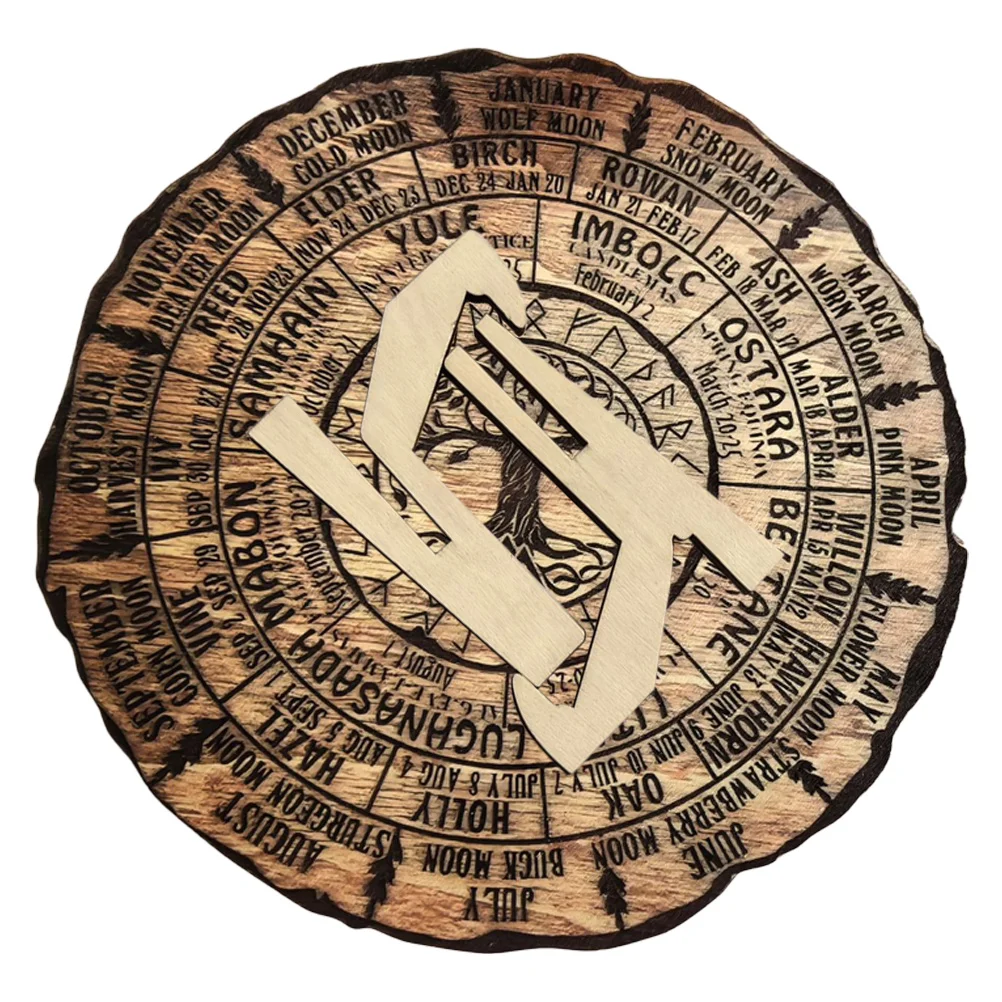 Pagan Witch Sign Wooden Calendar Handmade Wall Clock Fall Decorations Outdoor