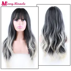 Synthetic Wigs for Women Long Natural Wave Wigs with Bangs Heat Resistant Cosplay Hair Gradient Color