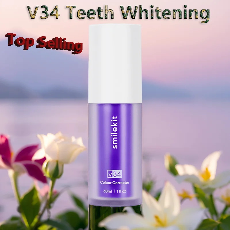 

V34 SMILEKIT Purple Whitening Toothpaste Remove Stains Reduce Yellowing Care For Teeth Gums Fresh Breath Brightening Teeth 30ml