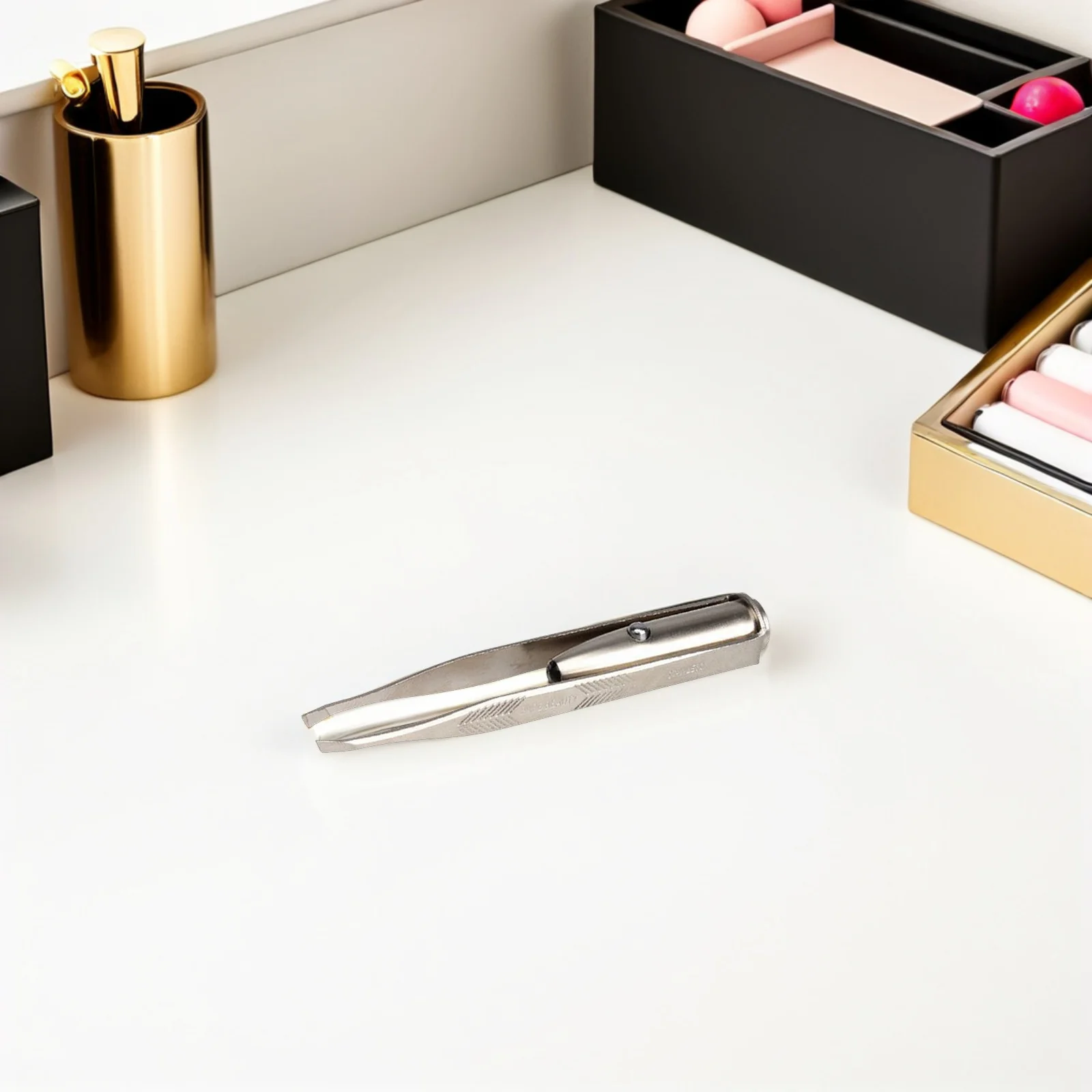 

LED Eyebrow Tweezer Portable Compact Practical Makeup Tool Bright LED Light Precise Hair Removal Convenient Push Button Brow