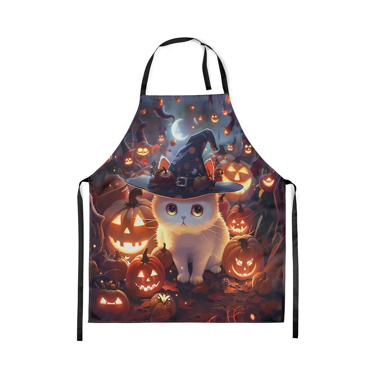 

Cute Cat Kitchen Apron Kawaii Animal Orange Pumpkin Apron for Adults Snowflake Witch Hat Happy Halloween Waterproof Apron